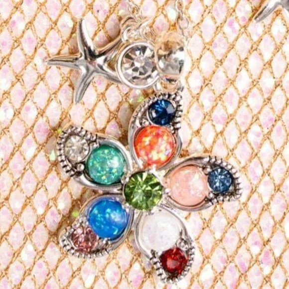 ❤️NWT  BOUTIQUE  BY THE BAY MULTI-COLOR STARFISH NECKLACE AND EARRING SET - Picture 3 of 3